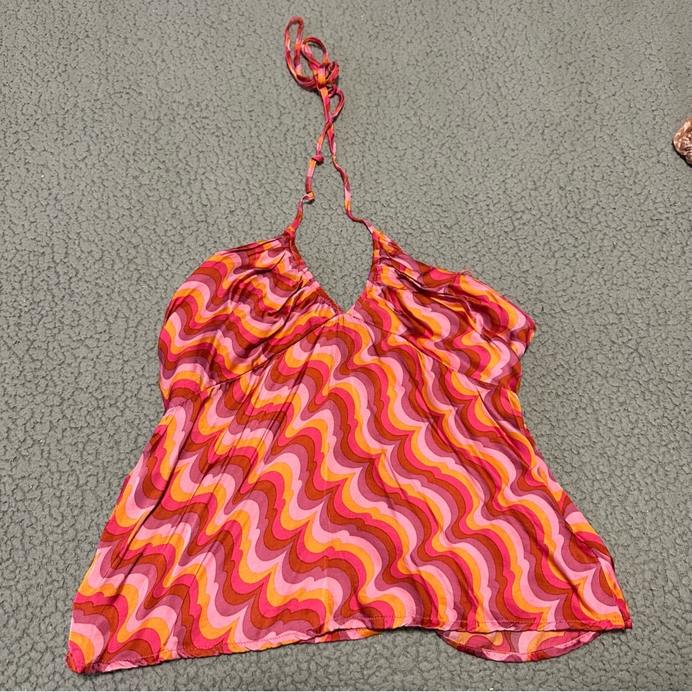 Forever 21 Satin Pink and Orange 70s Halter Tank (S)
